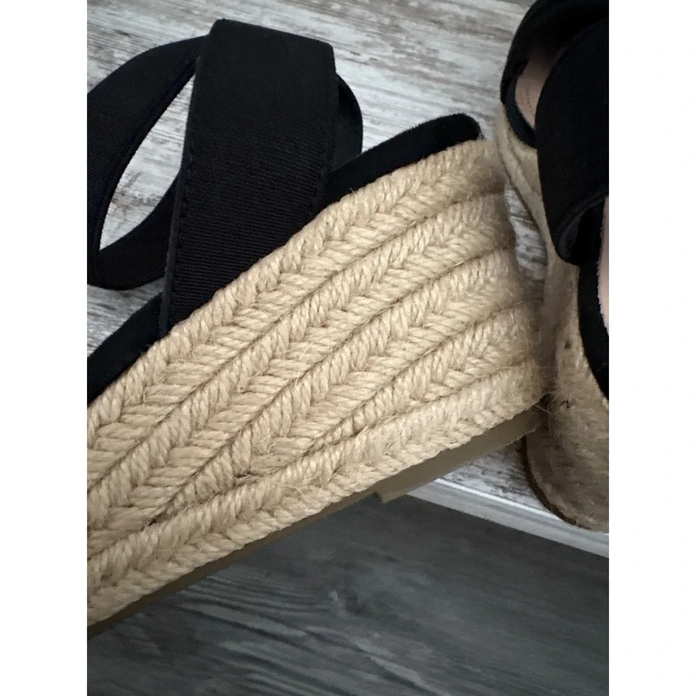 Dream Pairs Womens Black Faux Suede Closed Toe Espadrille Wedge Sandals Size 8.5